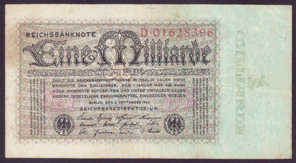 1923 Germany 1 Billion Mark (large) L000010